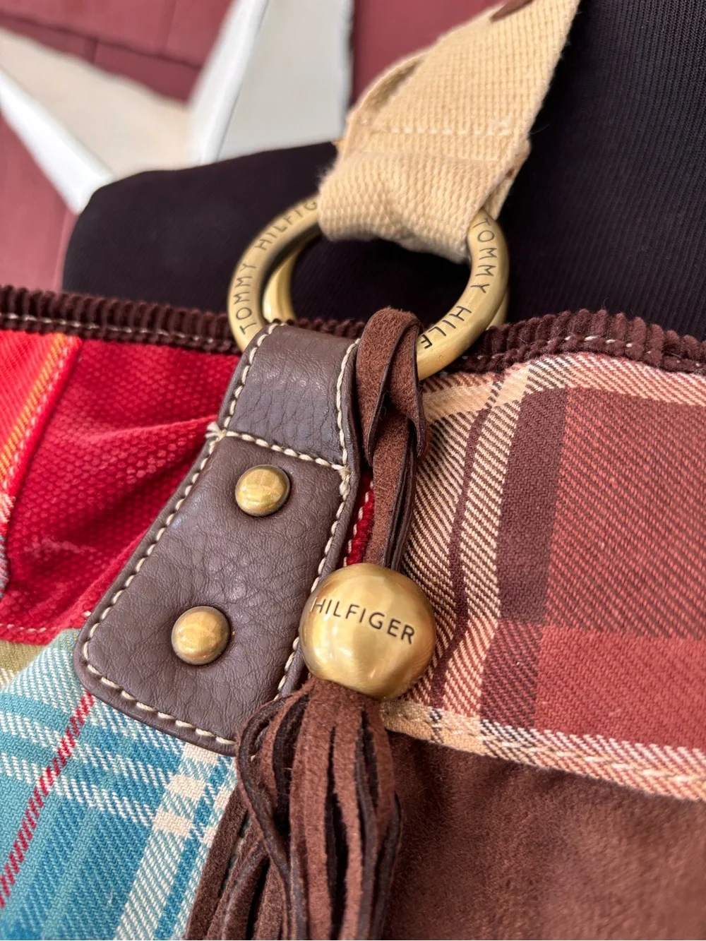 Vintage Y2K Tommy Hilfiger Y2K Womens Patchwork Corduroy Plaid Trim Purse